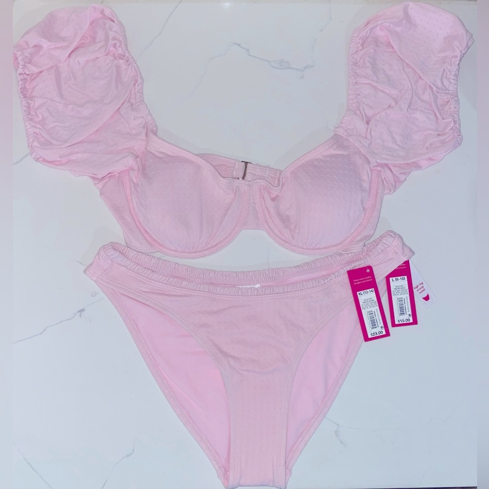 Target Xhilaration 2-Piece Pink Puff Sleeve Swimsuit